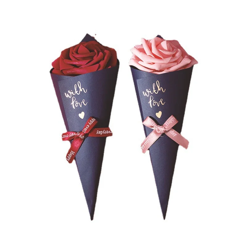 Christmas Paper Gift Box Decorations Flower Cone Shape Candy Paper Box