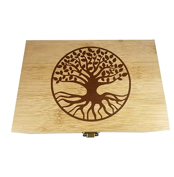 
Bamboo and wood hinged cigar storage box 