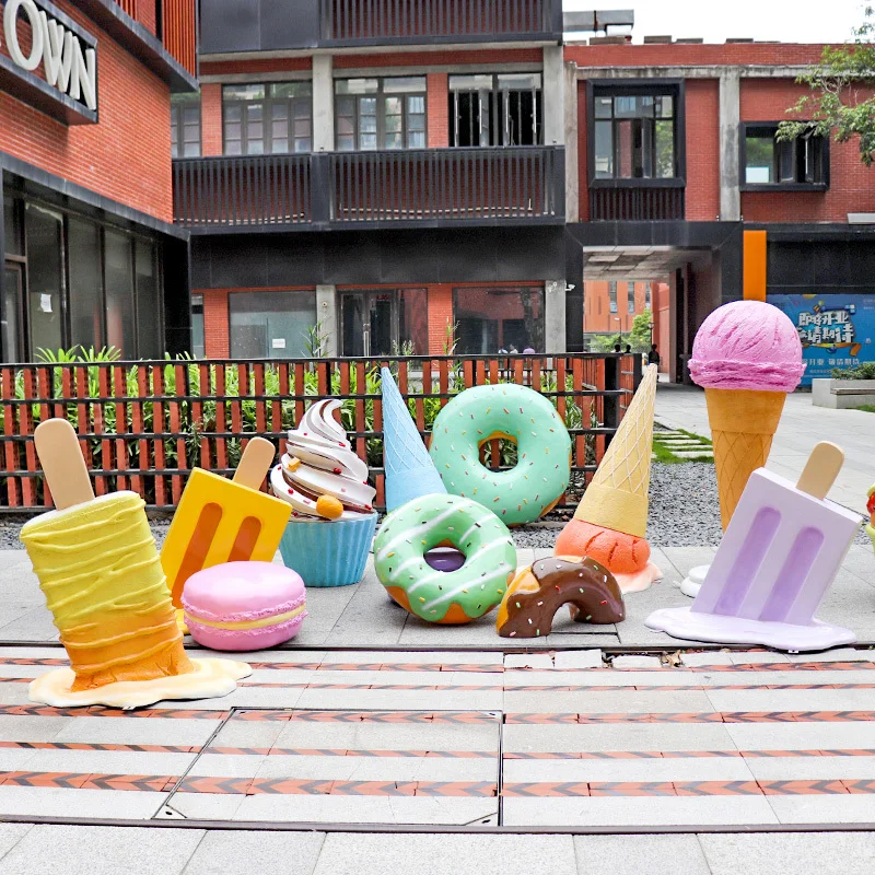 mall decoration Outdoor giant ice cream cones sculpture resin  fiber glass sculpture for ice cream donut decorations