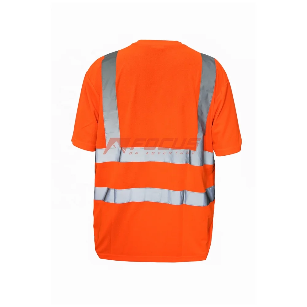 Hi Vis T Shirt Fluorescent Orange Retro Reflective Tapes Summer Chest Pocket Safety Hi-viz Short Sleeve Polyester T Shirt