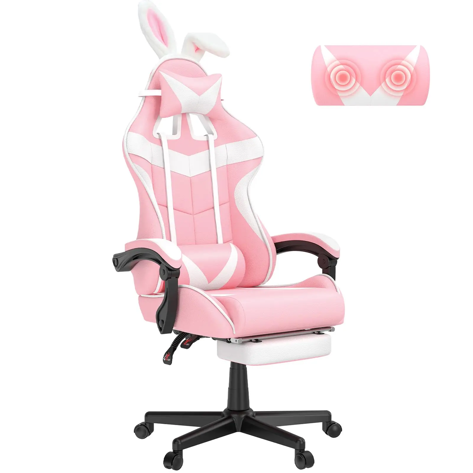 Pink Gaming Chair with Footrest,Lovely Bunny Computer Gamer Chair