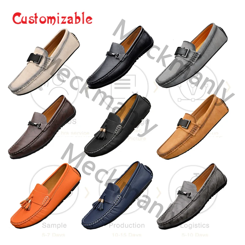 custom logo Suede Leather Loafers Driving Flat Casual winter plush  shoes for Men