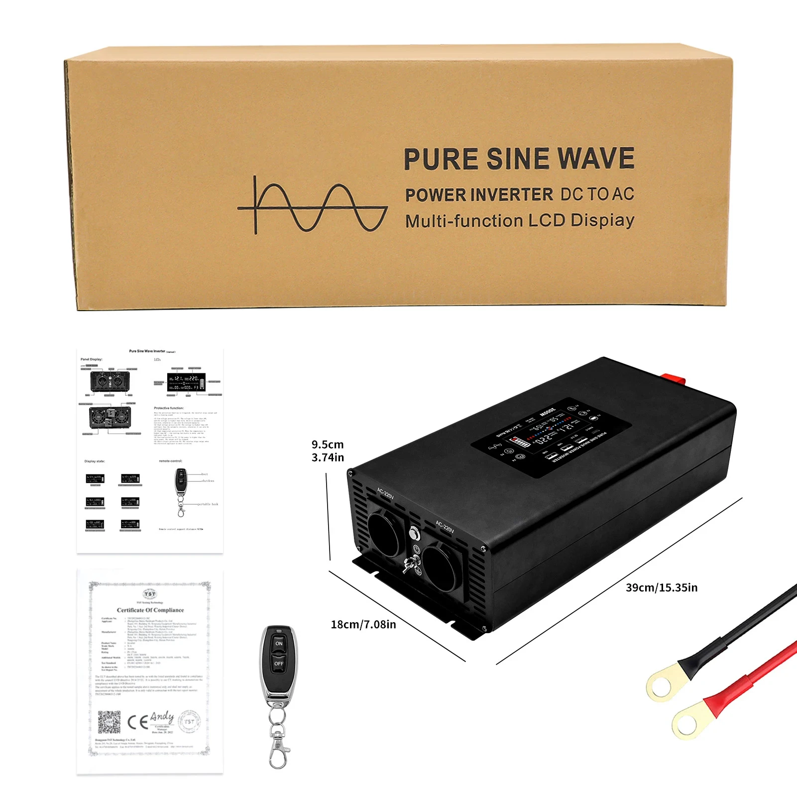 4000W Solar Inverter DC 12V 24V 36V 48V 60V to AC 220V 230V Inverter Continuous Power 2000W Pure Sine Wave Inverter