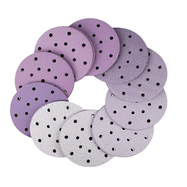 Porous 6 inch round sand paper red yellow purple abrasive sanding disc for car