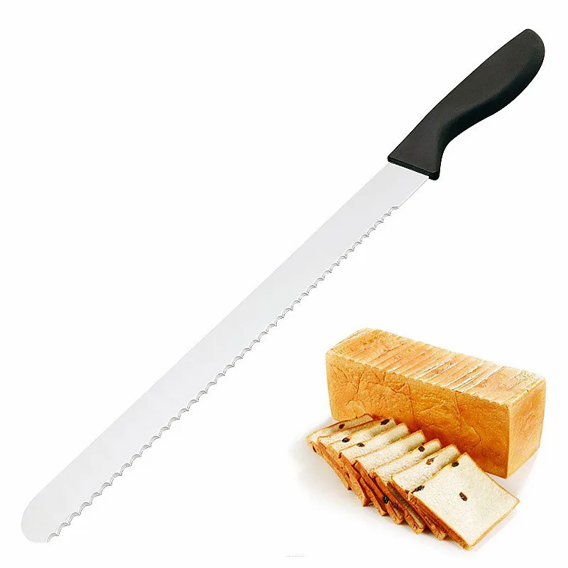 amazon kitchen wholesale cheap 10 12 14 inch long stainless steel serrated blade toast ham cake bread knife with plastic handle