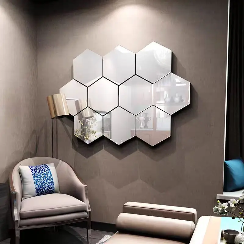 Custom 3D Hexagonal Mirror Wall Sticker Acrylic Mirror Sticker Wall is suitable for living room bedroom kitchen decoration