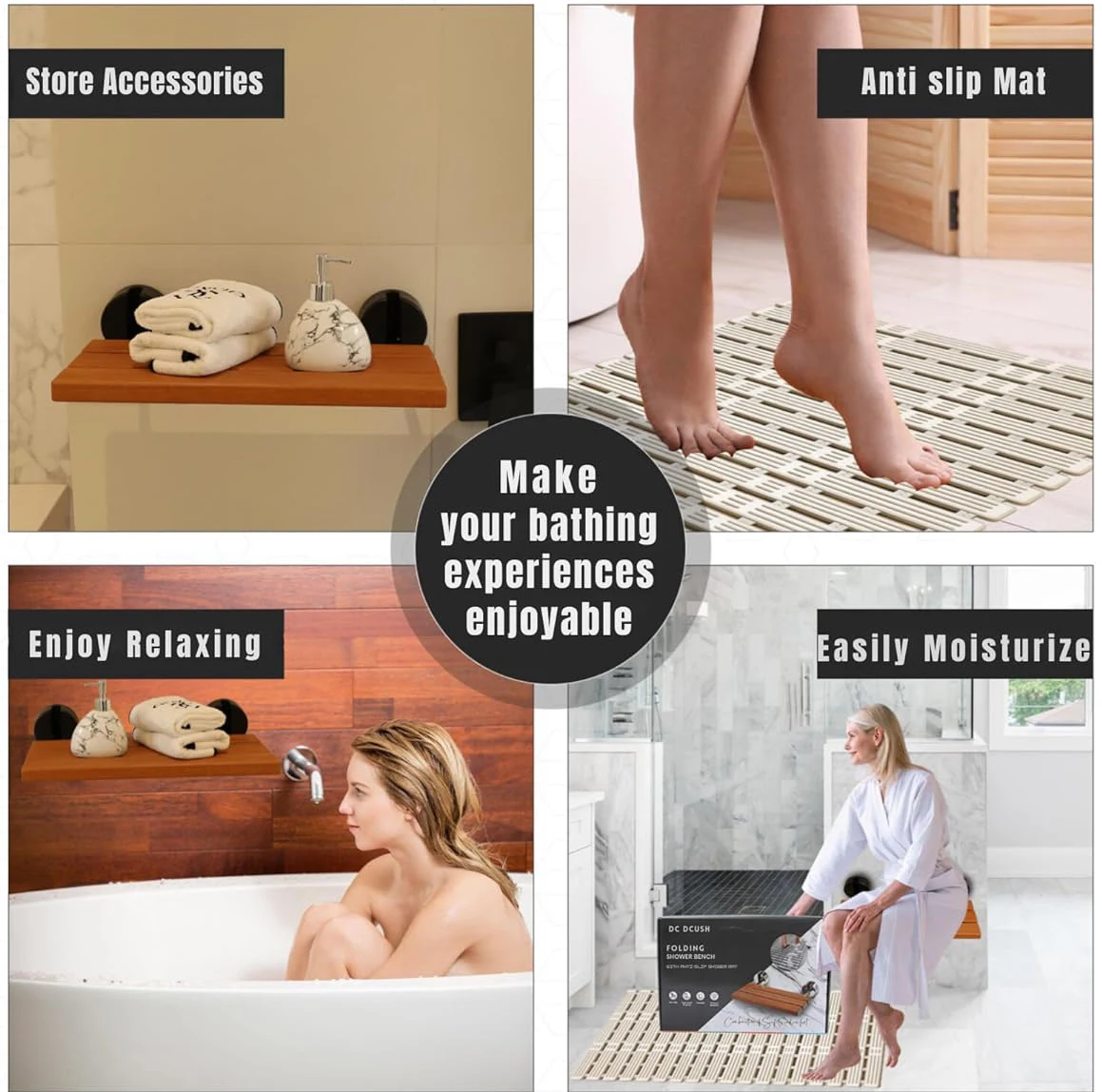 Wall Mounted Teak Fold Down Folding Shower Hot Tub Bench Seat Chair