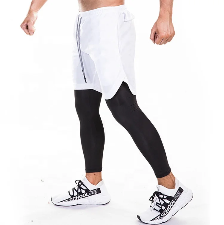 Hidden Pocket Quick Dry Breathable Fitness Pants Towel Loop Double Layer Lined Elastic Gym Pants Men for Training Sport Running