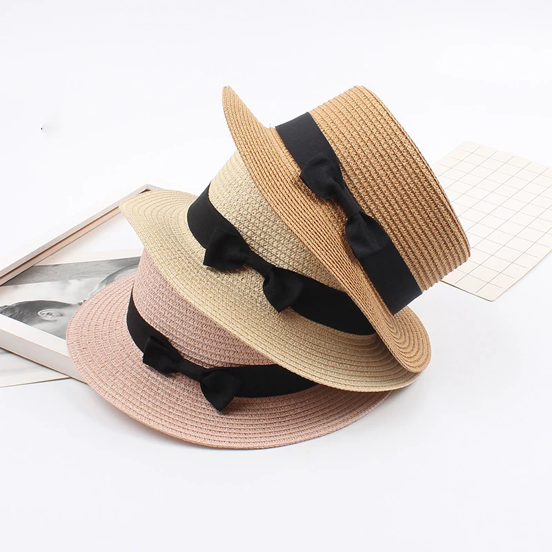 Shinehats OEM wheat flat top beach sun summer kids straw hat children little boy girl unisex sunhat sombreros paja chapeau