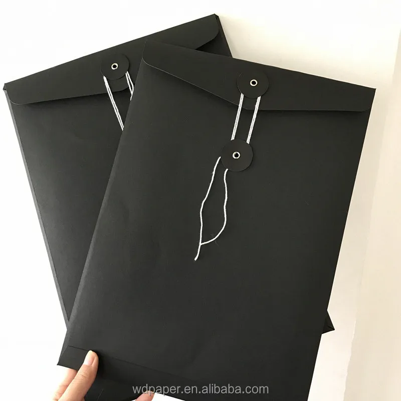 China Custom Made black envelope custom string envelope custom envelope with button and string closure