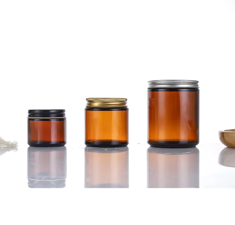 Stocked Hot Sale 8OZ Custom Amber Glass Jar With Aluminum Lids Plastic Lids Green Amber Candle Holder