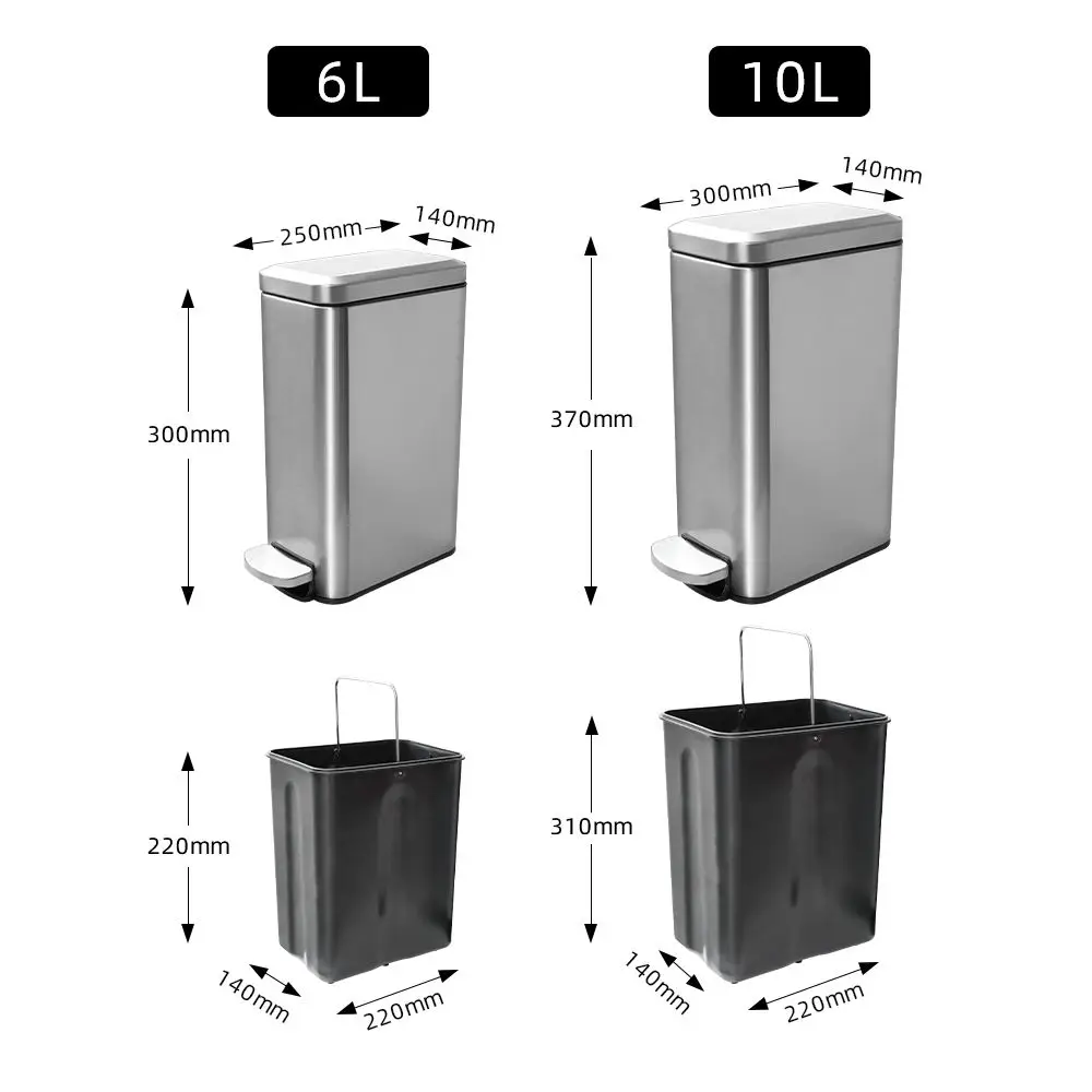 Metal Floor Standing Stainless Steel Trash Bin 6L 10L 15L 18L Bin Stainless Steel Foot Operated Pedal Small Trash Can Dust Bin