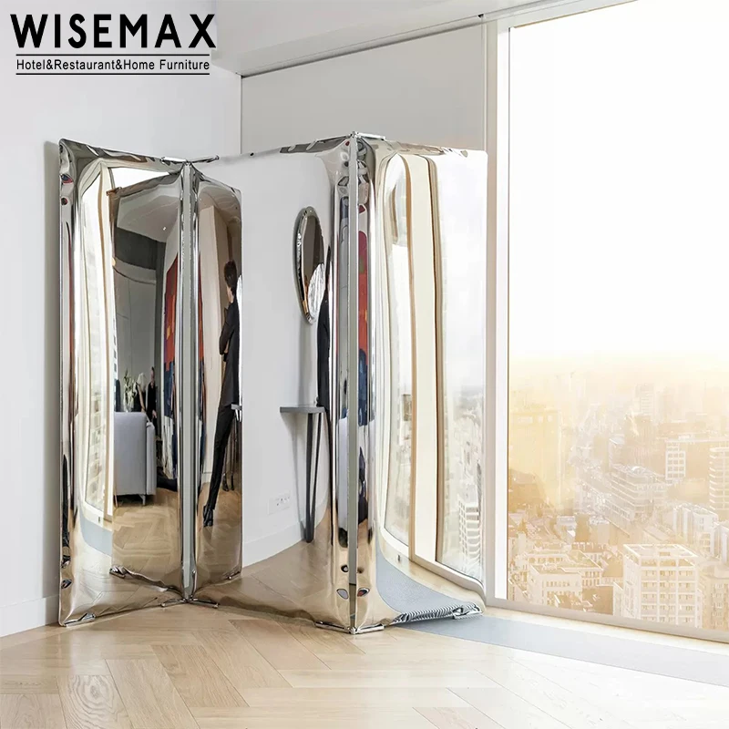 WISEMAX мебель креативное домашнее художественное украшение Гостиная художественная полированная цветная тонированная стальная перегородка 3-панельный зеркальный экран