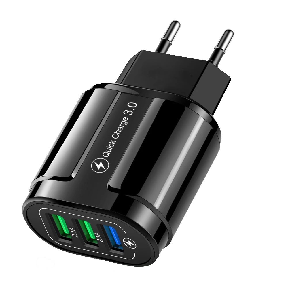 QC 3 0 зарядное устройство адаптеры питания черный с тремя отверстиями Европейский стандарт зарядная головка 18 Вт вспышка быстрой зарядки usb адаптер для