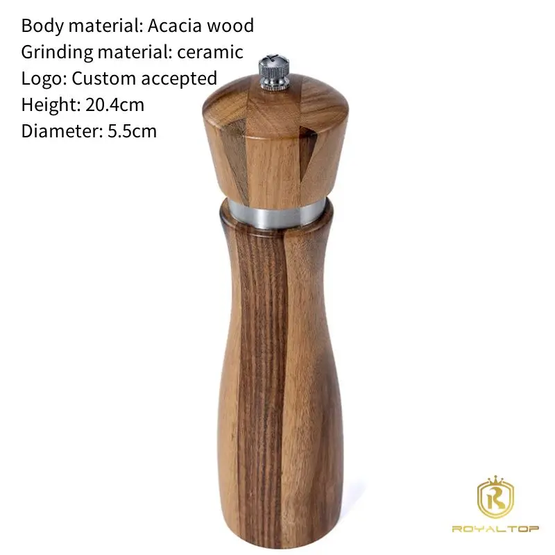 Kitchen Acacia Wood Manual Pepper & Salt Shaker Wooden Salt and Pepper Grinders 8 Inch Black Pepper Mill with Custom Gift Box