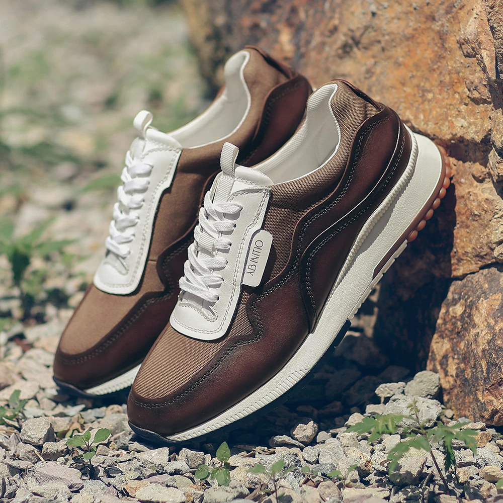Wholesale Light Weight Stylish Custom Brown Sneakers For Men Leather