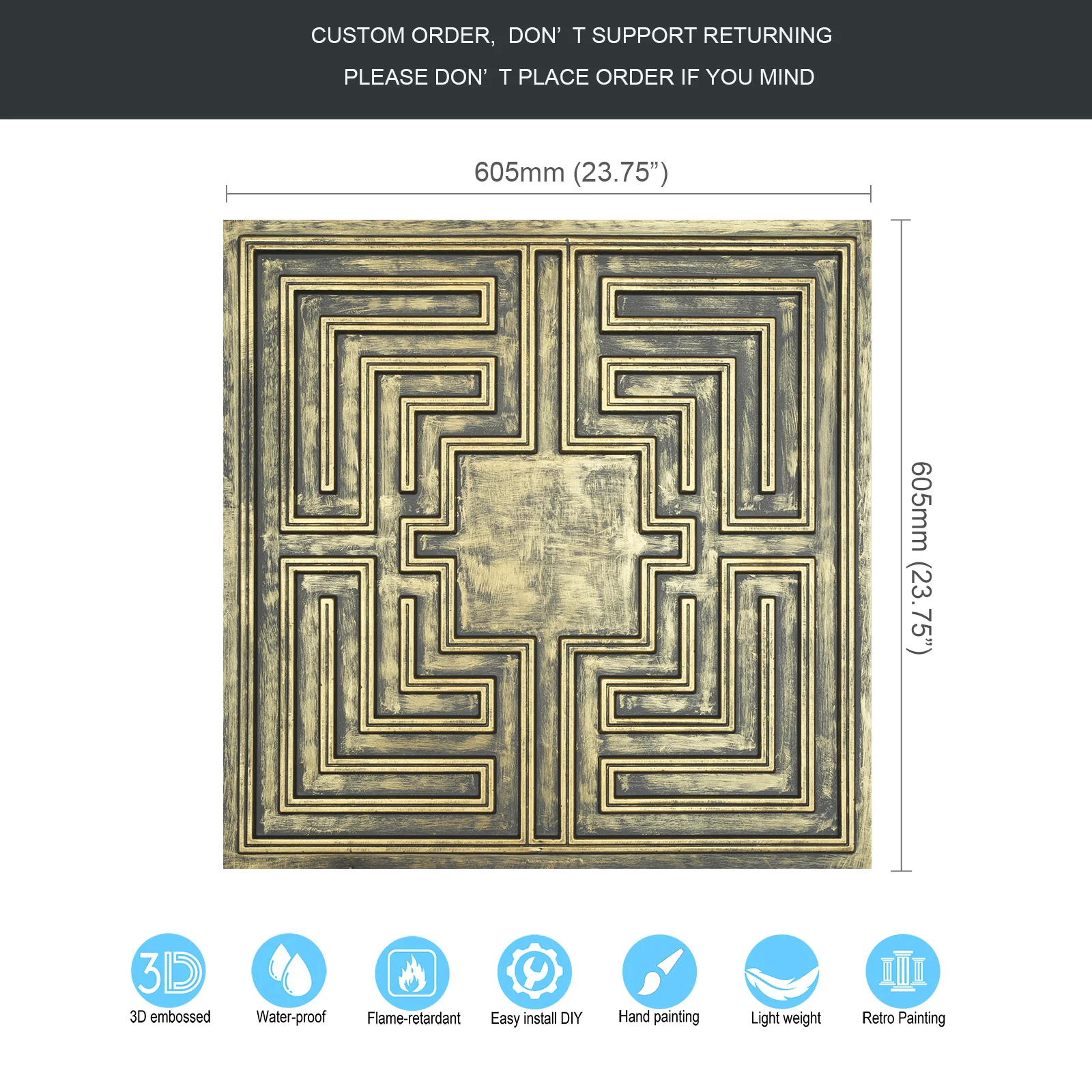 Faux finishes crevices decor wall panels Vintage Pattern Tin ceiling Tiles Easy Drop-In Installation PL25 Ancient gold