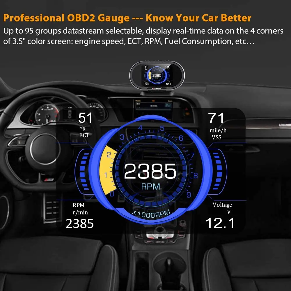 Автомобильный сканер HUD KONNWEI KW206 OBD2 с VSS RPM VOL ECT умная сигнализация