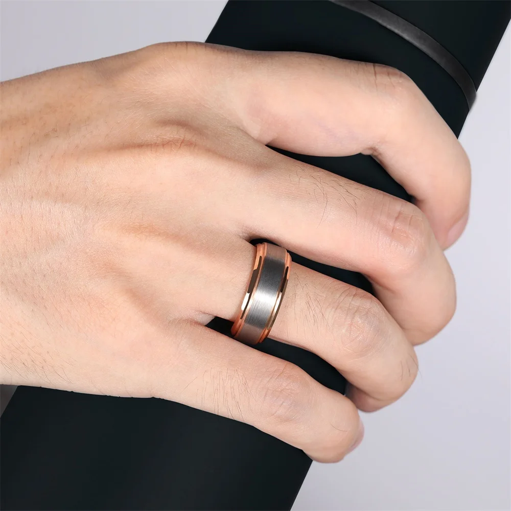OLAN Fine Jewelry Rings 8MM Tungsten Carbide Engagement Ring Brushed Wedding Band for Men Women