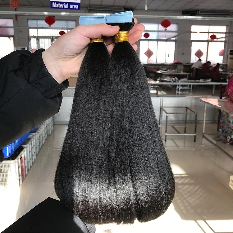 High quality invisible Double Sided yaki 22in Tape Ins Hair Extensions for Women 100% real virgin Brazilian Human Hair extension