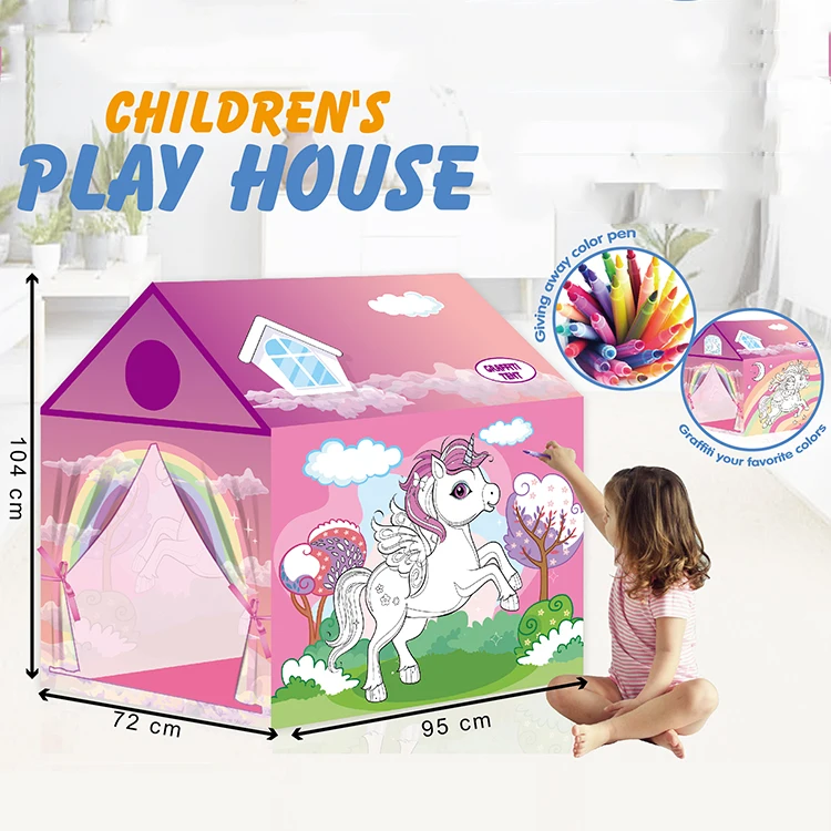 KSF New Creative DIY Drawing Coloring Playhouse Unicorn Doodle Play Tent House For Kids Indoor Play