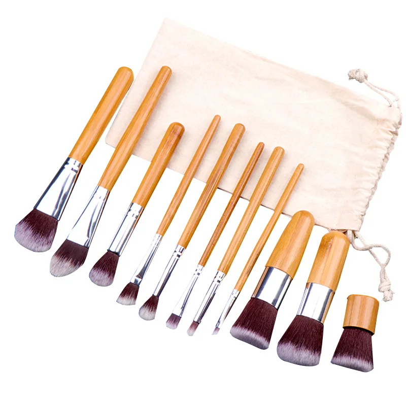  Banfi 11 шт Brochas De Maquillaje Bambu Кабуки кисти Китайский Логотип Натуральная бамбуковая ручка набор кистей для