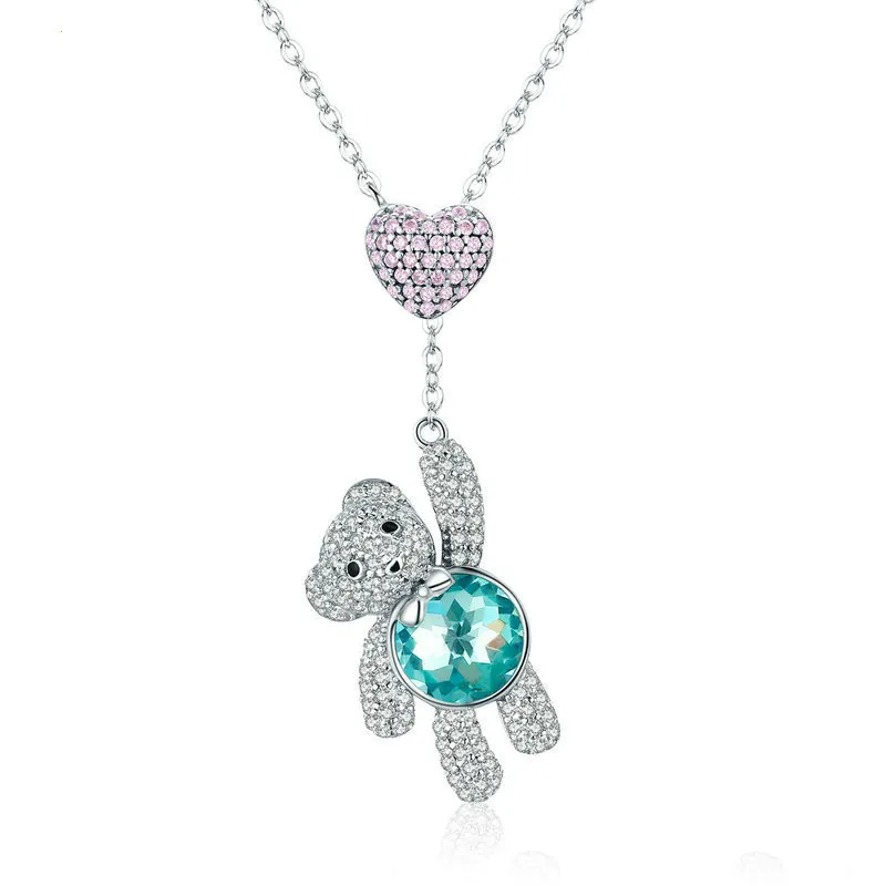 Valentines day gift 2023 Valentine Necklace 925 Sterling Silver Vermeil Jewelry Cute Heart Teddy Bear Pendant Necklace