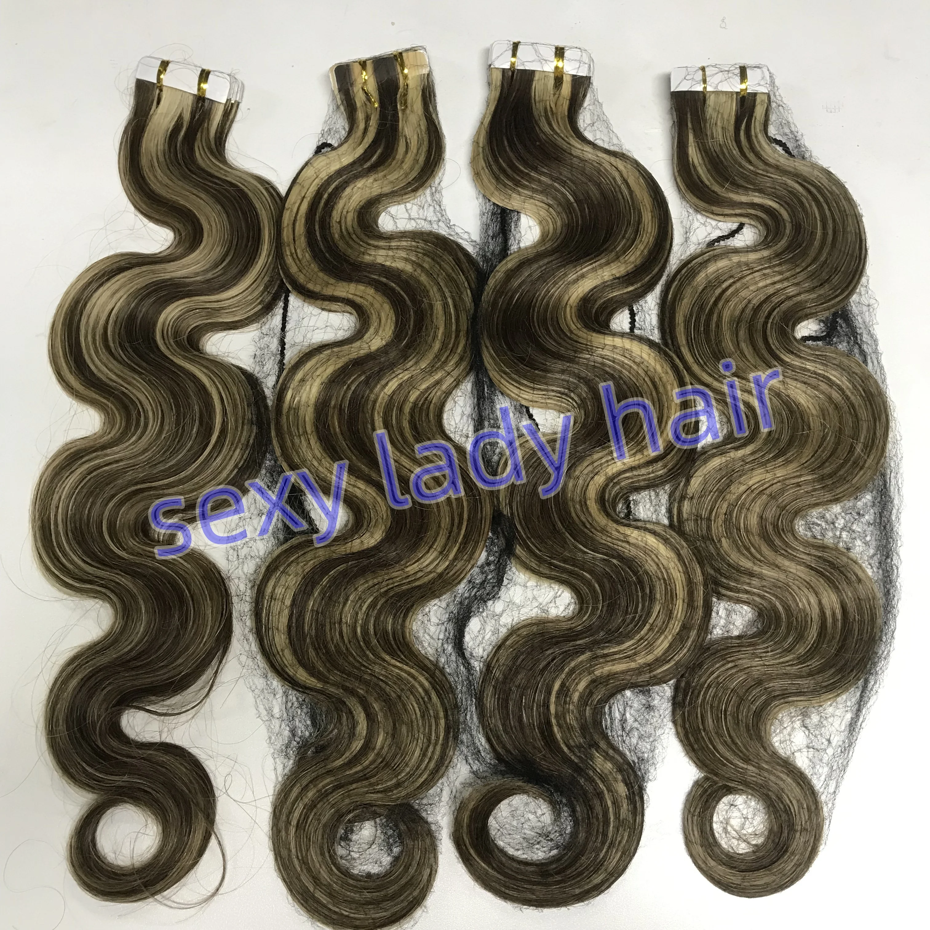 100% Real Human Hair Loose Wave Natural Black Color Tape Ins Hair Extensions