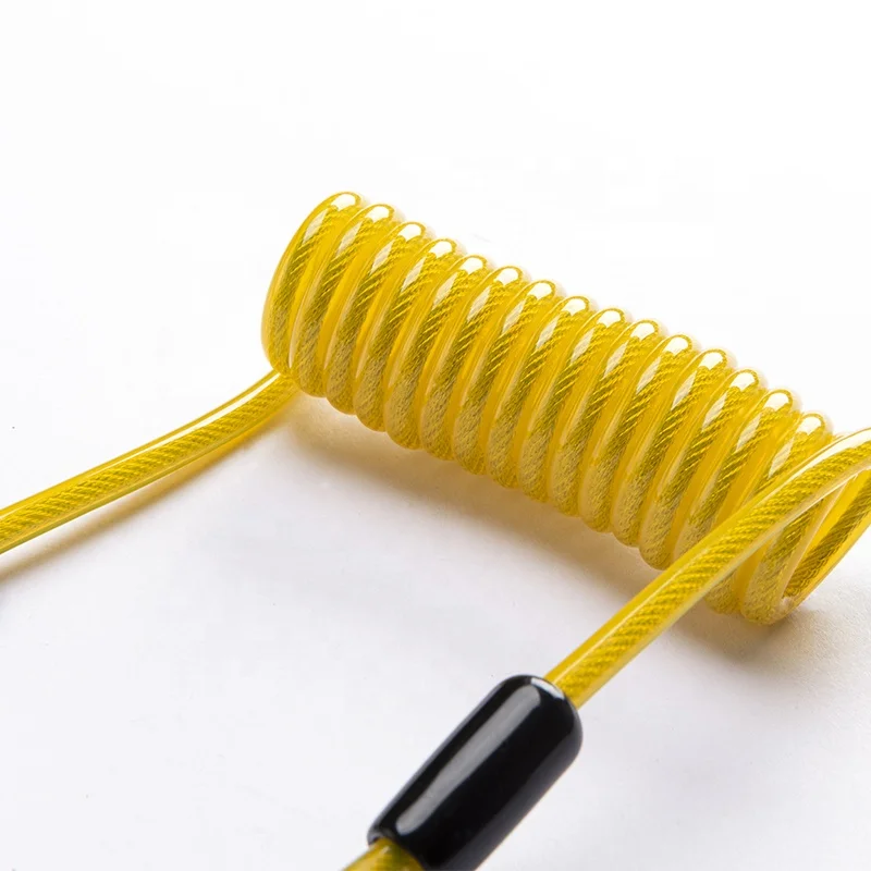 Professional Spring Lanyard High quality Safety Spiral Spring PU Coil Steel Wire Tool Cable Lanyard With Carabiners Emergency