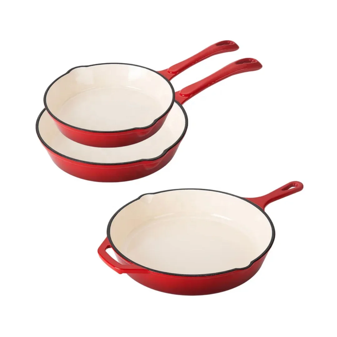 Wholesale kitchen non stick round enameled cast iron skillet frying pan 8/10/12 inch
