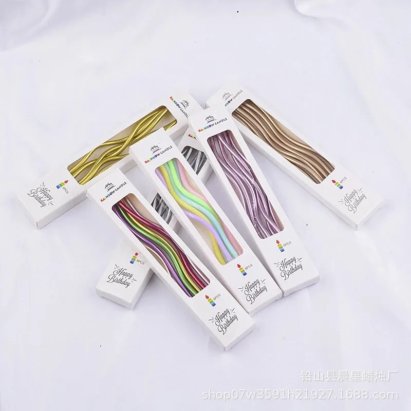 Wholesale Festival Birthday Party Supplies Net Red Curve Gold-plated 6 Pcs Multi-Colorful Spiral Happy Birthday Candle