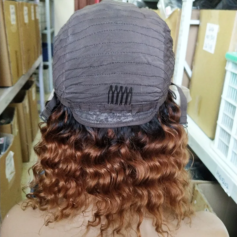 13x4x1 deep wave 1b/30 T part short bob brazilian raw vietnamese human hair vendor transparent hd lace front frontal wig