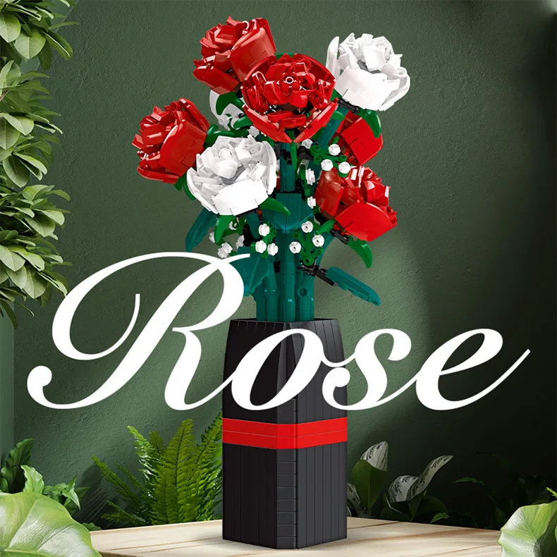 818 Pcs Botanical Flower Bouquet Artificial Plants Set Potted Plants Rose Building bblocks Set Romantic Home Decor& Office Decor