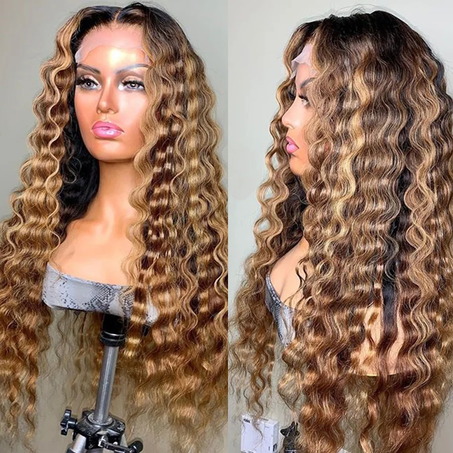 Highlight Color Deep Wave 13x4 HD Lace Front Wig 100% Human Hair Wig Brazilian Virgin Hair Glueless HD Lace Front Wig For Women