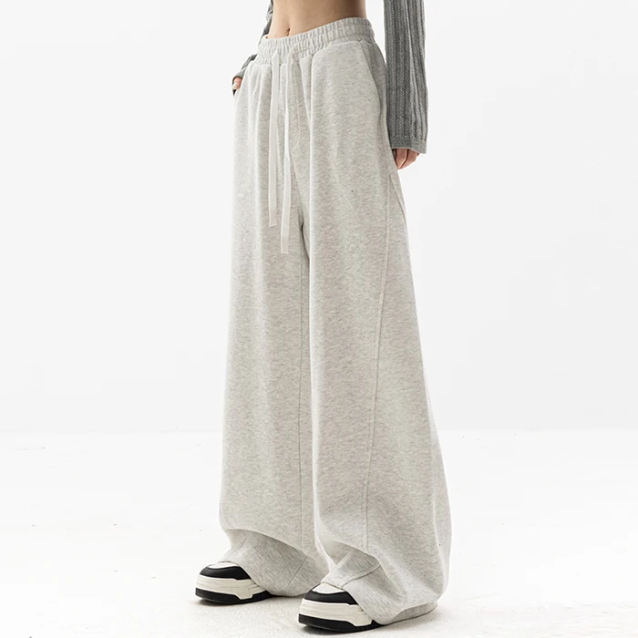 huilin custom drawstring waist blank french terry sweatpants relaxed fit women wide straight leg extra long extended sweatpants