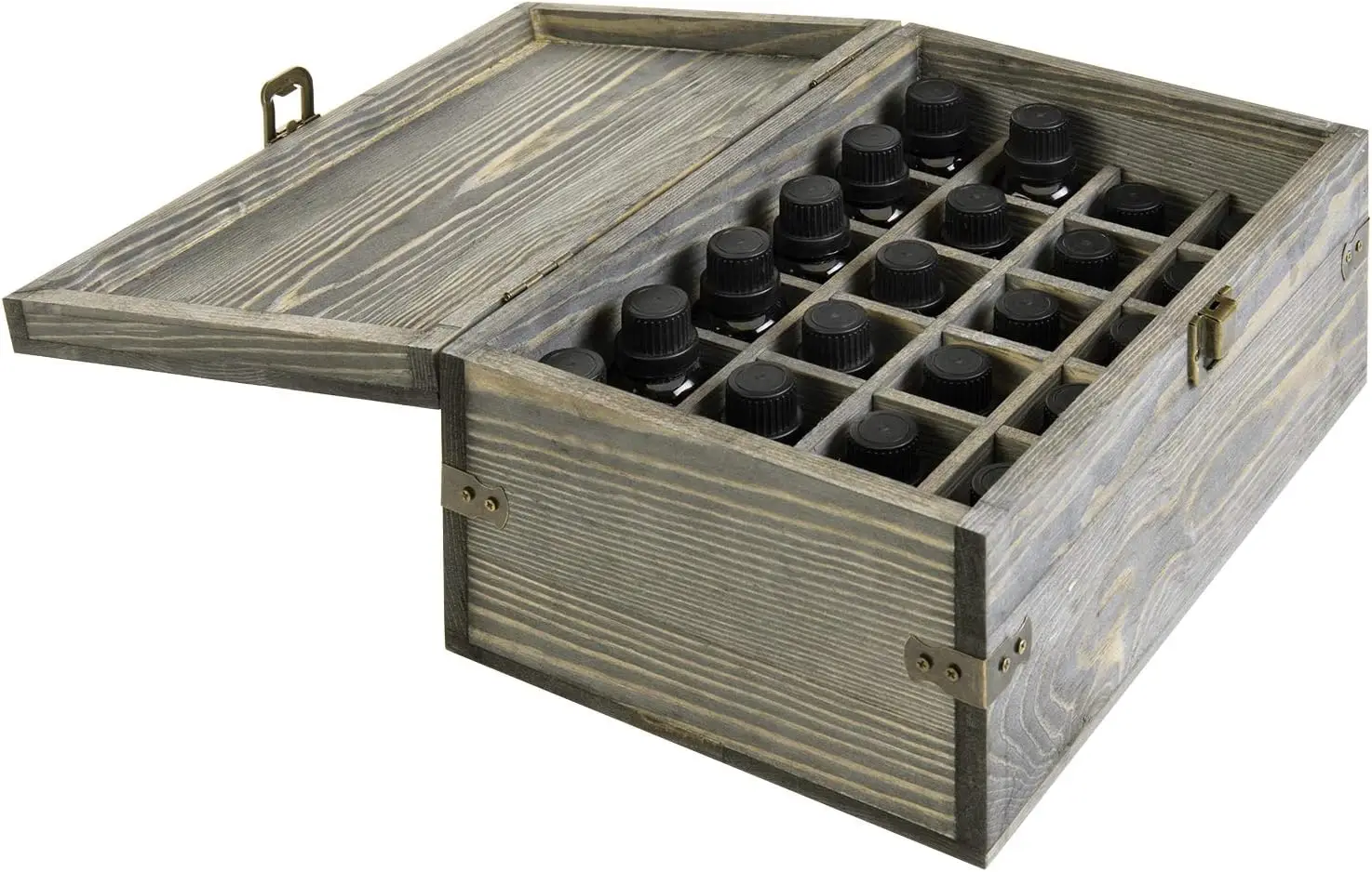 Customized Wooden Essential Oil Bottle Storage Box Vintage Gray Wood Roller Organizer Holder Display Case