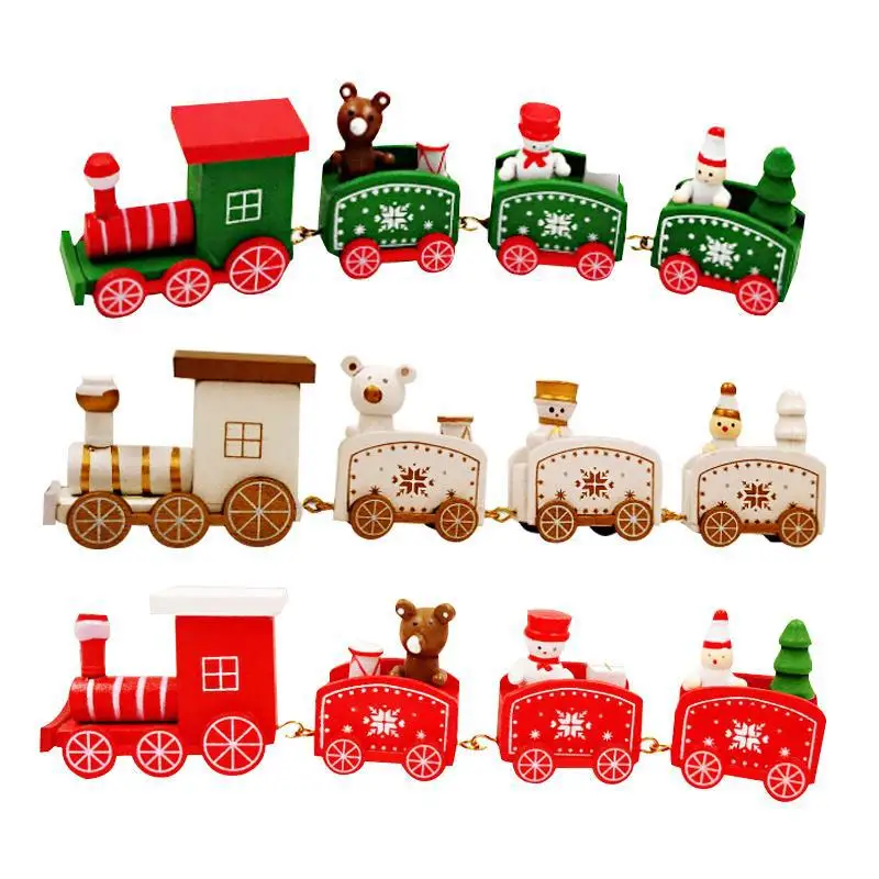 Factory Wholesale Christmas Decoration Gift Toy Children Four Quarters Wood Train for Kids Toys