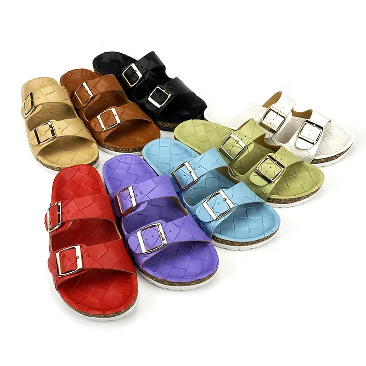 
Factory Supplier Woven Leather Sandal for Women Double Buckle Ladies Slide Slipper Female Girls Slippers Sandals Shoes OEM 