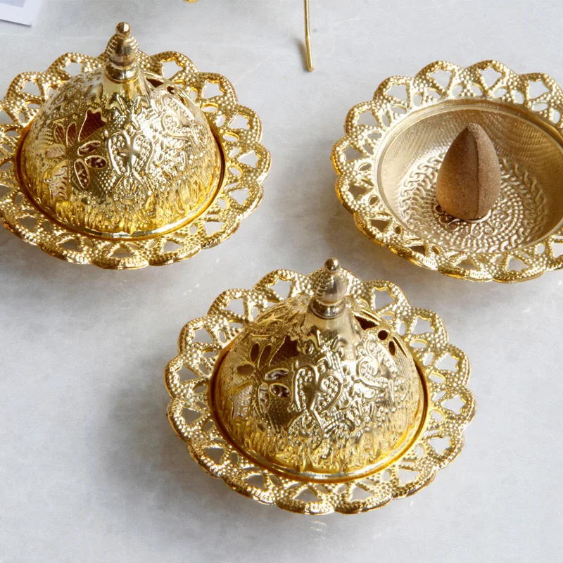 Metal Iron Golden EID MUBARAK Ramadan Incense Burner Middle East Arabian Lent Incense Holder Arab Metal Tray Desktop Decor