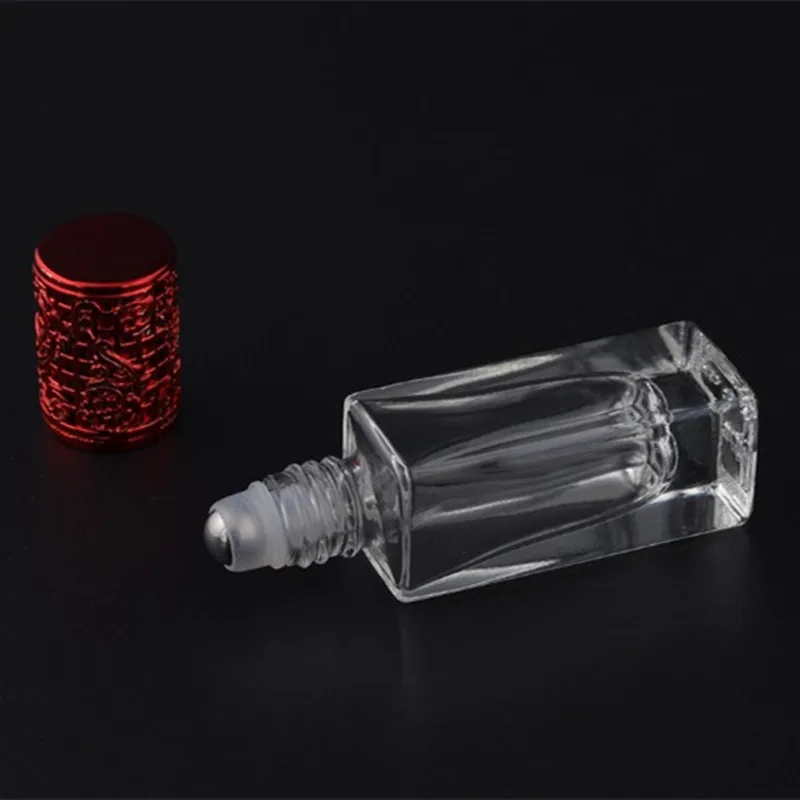 7ml Thick bottom Glass perfume roller ball bottle roll on clear vial with metal ball & gold red silver purple pink screw cap