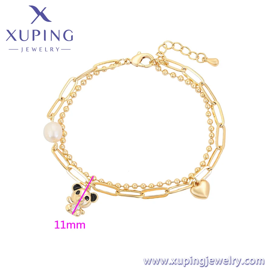 bracelet-755Xuping jewelry 14k gold Double chain Panda Pearl love element fashion cute design bracelet Environmental Copper