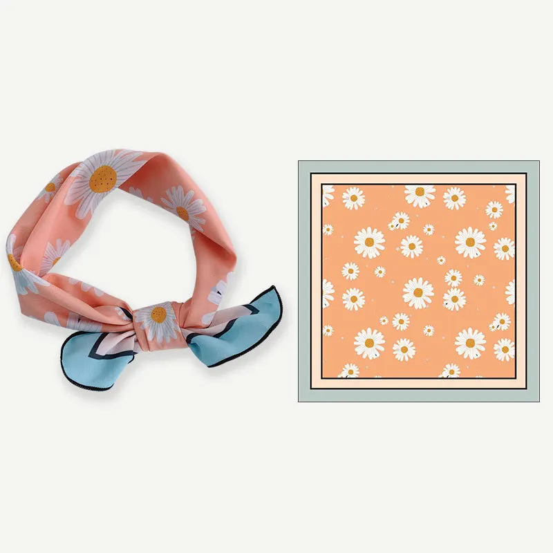 Модный Шелковый Атласный платок для волос, Женский мягкий платок с маргариткой, цветочные шарфы, шарфы, бандана с принтом, маленький шейный платок, хиджаб