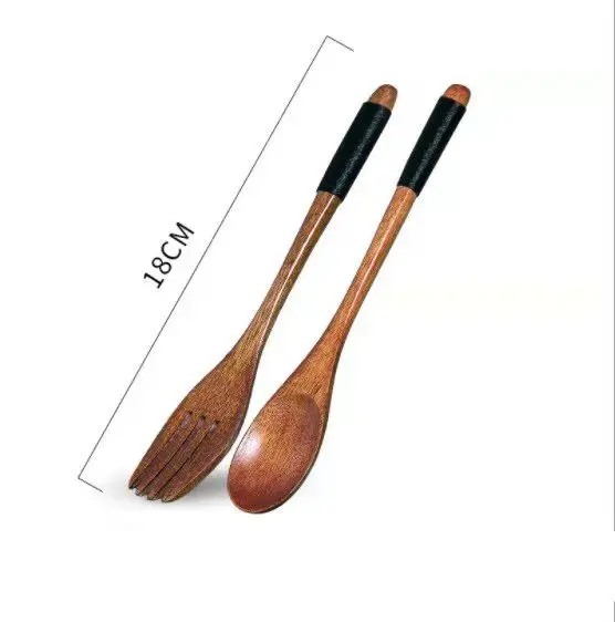Factory direct sales  Long Handle Wood Spoon Fork Salad Fruit Dessert Fork Creative Tea spoon Coffee Spoon