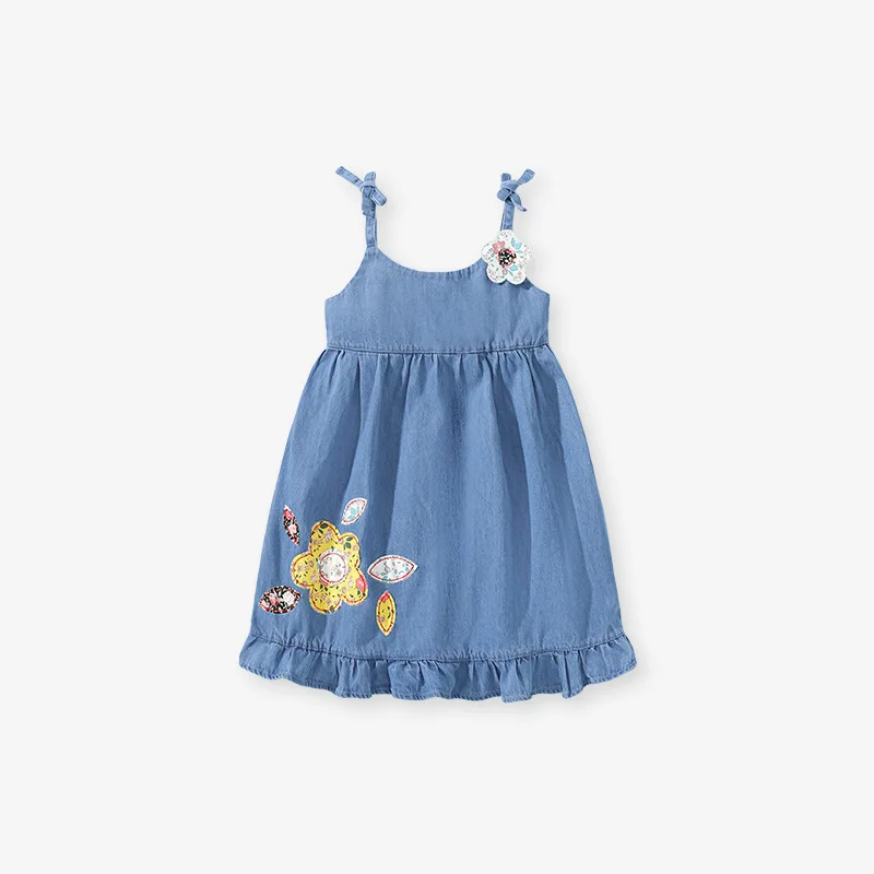 New Arrival Summer girls clothing kids Embroidery Dress 100%cotton Children Girls Suspender Denim Dresses