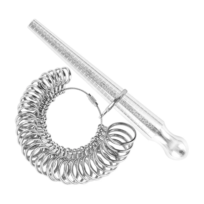2pcs Brazil Size Metal Ring Sizer Measure Tool BR 1-35 Size Solid Ring Mandrel Stick and Finger Gauge Kit for Jewelry Making