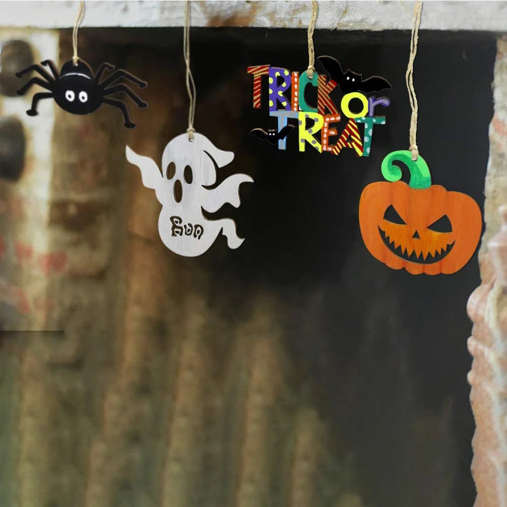 Mini Ghost Halloween Ornaments Wooden Hanging Horror Movie Ornaments for Halloween/Xmas Trees Eco-friendly