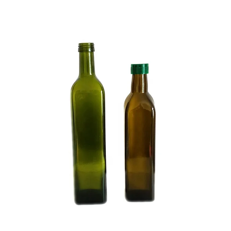 
Refillable Cooking 250ml 500ml 750ml 1000ml Square Shape Dark Green Glass Olive Oil Bottle with Aluminum Cap Cheap Price 