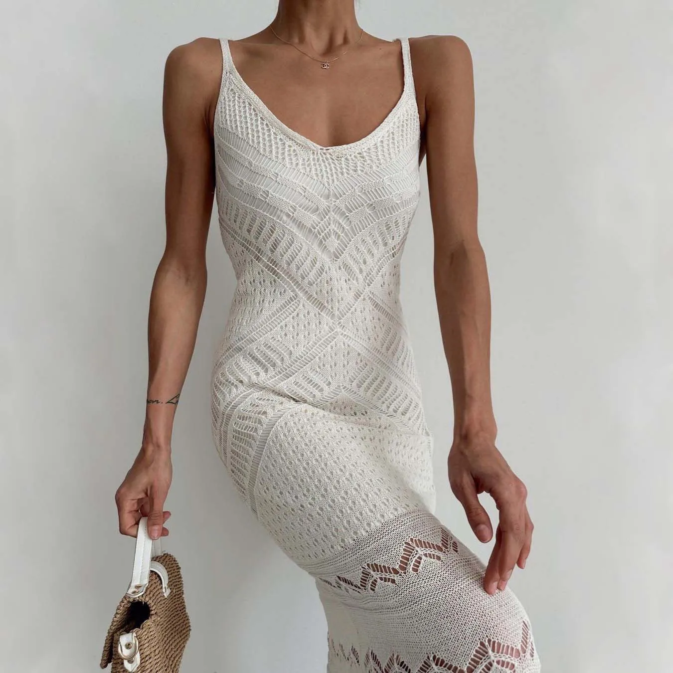 FS14309D women sexy beach knitted long dress