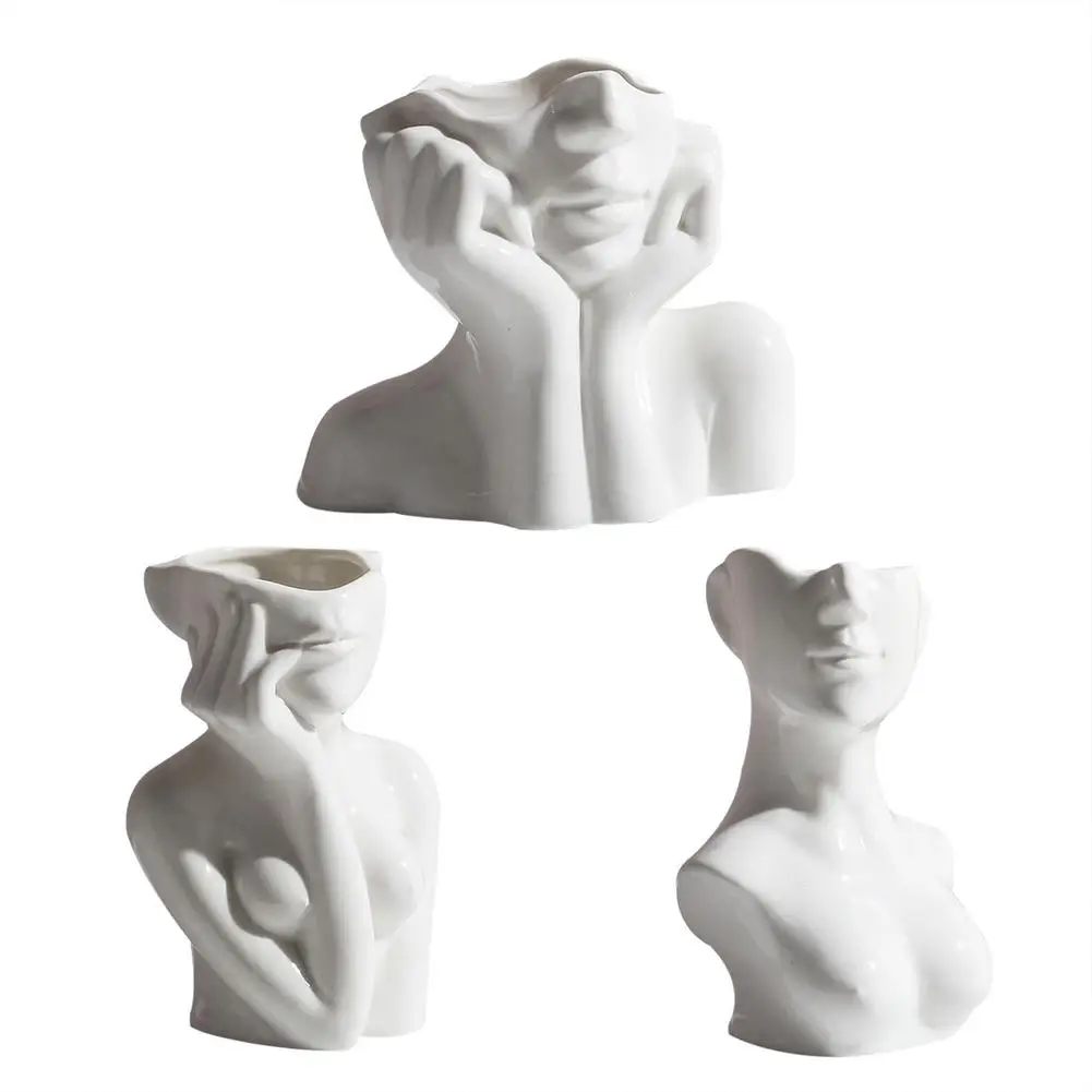 Nordic creative Ceramic Flower Vase Art Woman Body Shape Succulent Plant Pot Cabin Decor Tabletop floor vase For Living Room