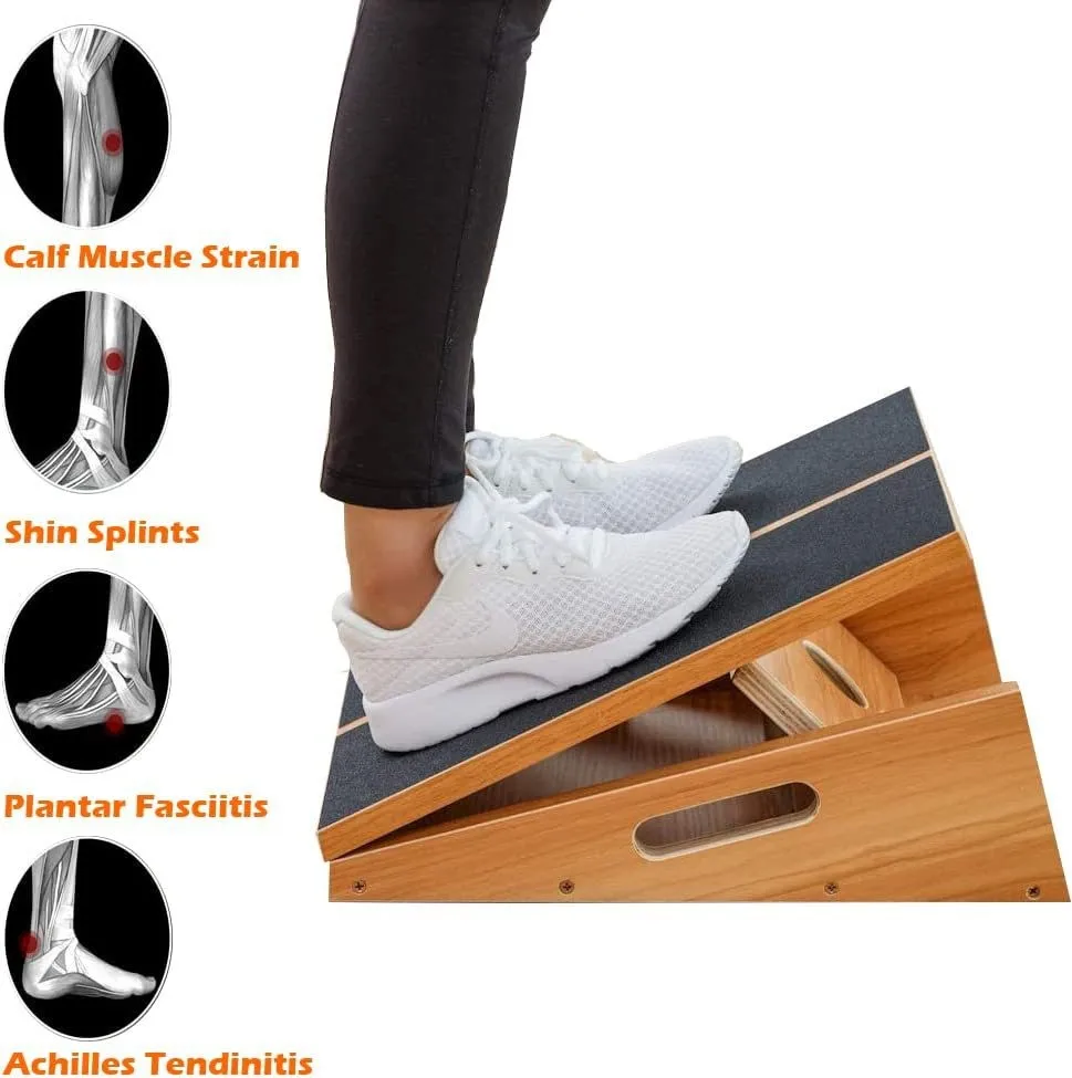 Adjustable Wooden Wedge Footrest Single-Tier Standing Type Slant Board for Calf Stretching Squats Incline Stretch